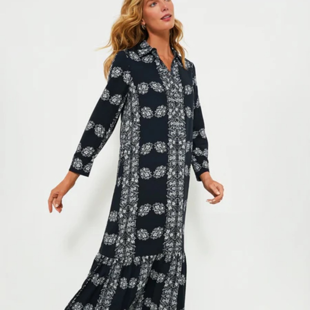 Tuckernuck Hyacinth House Navy Floral Millet Shirt Dress